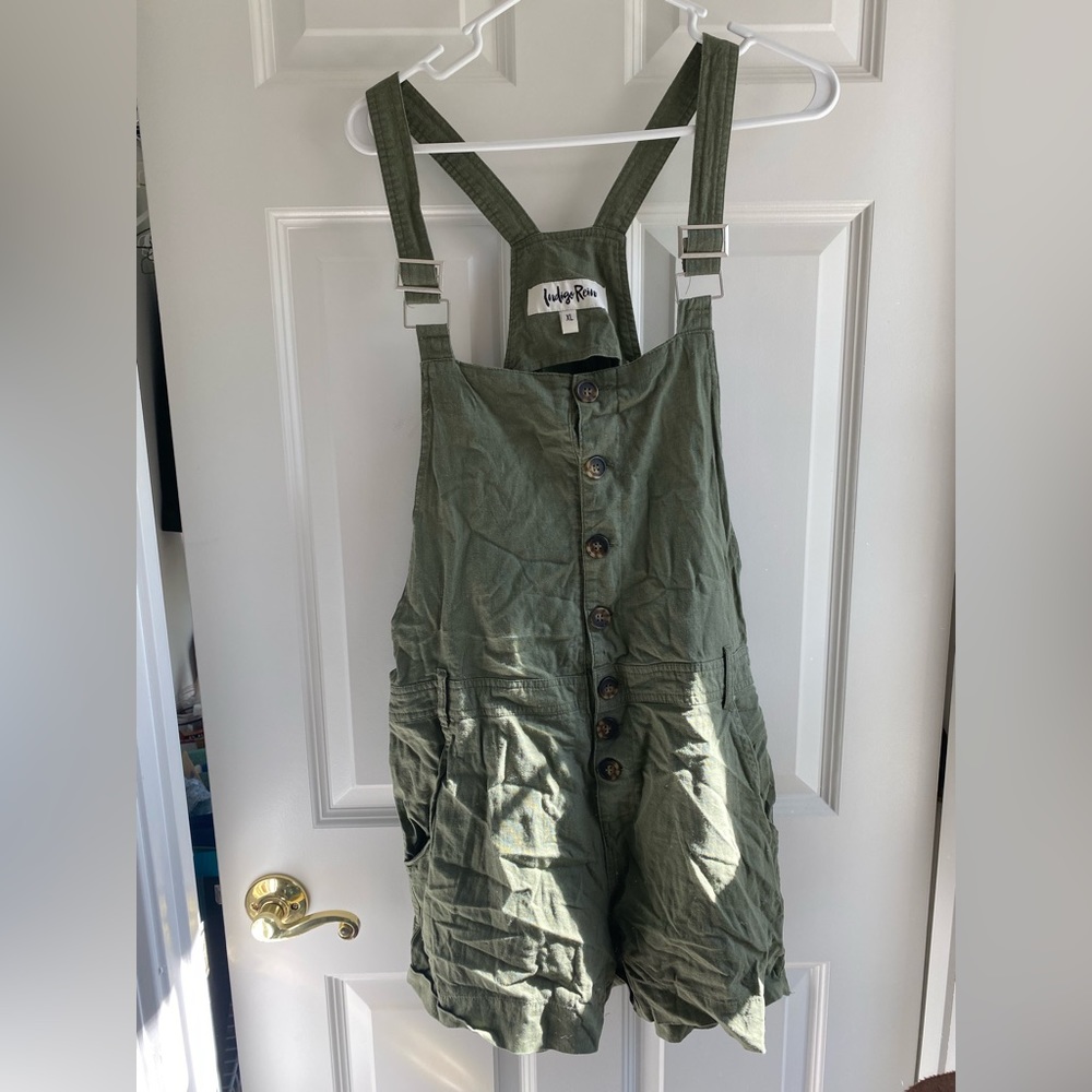 Olive Green Cotton Short Overalls